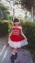 Profiterole Holiday Tulle Dress – Red & Ivory Ribbon Lace Dress 12M-14